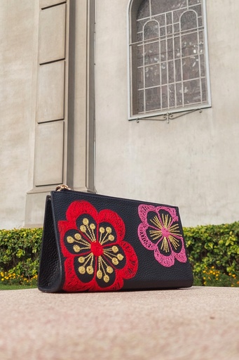 Organizador cuero negro flores