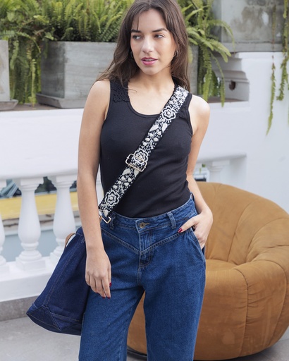 Strap bordada negra/blanco